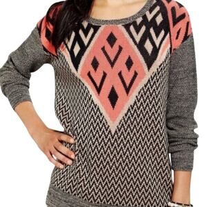 Urban Outfitters Ecote Intarsia Tan Pink Aztec Tribal Pullover Sweater Size XS